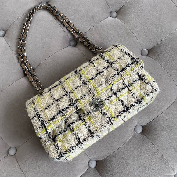 CHANEL Vintage Tweed Medium Double Flap Bag